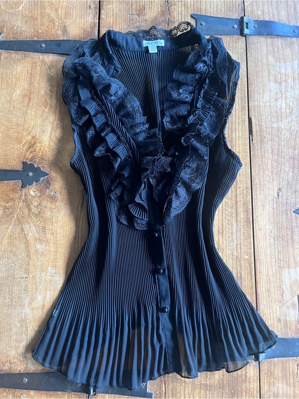 Jaipur Black Ruffled Sleeveless Pleated Blouse